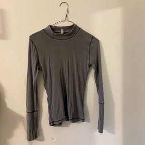 Free People Gray Ribbed Long Sleeve